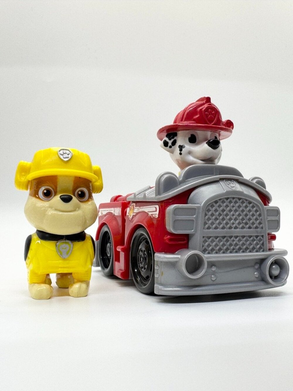 Paw Patrol Lot (2) MARSHALL RACER TRUCK + RUBBLE PVC Figure Spin Master